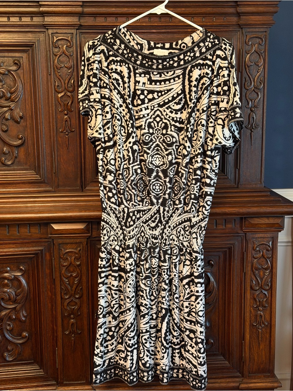Chico's Black and White Midi Dress with Bold Print